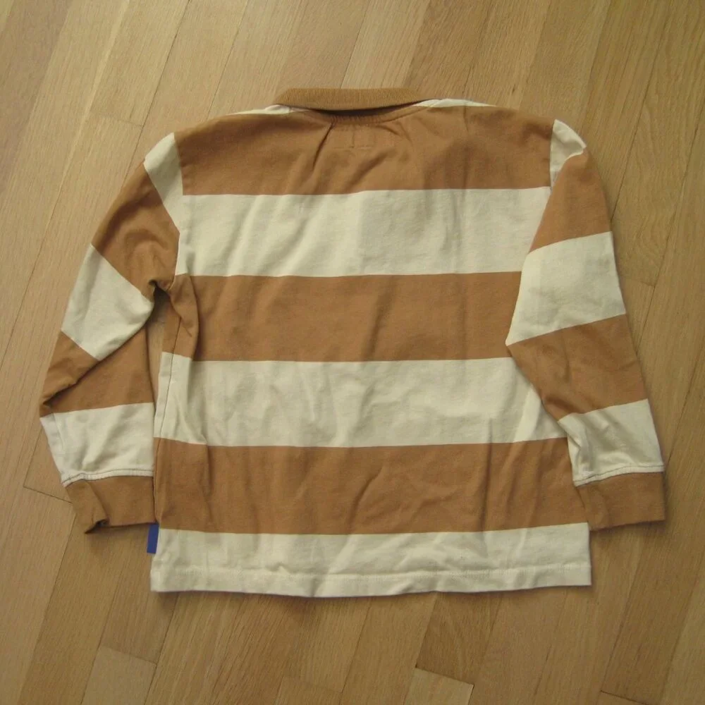 Zara Boys Tony Hawk Long Sleeve Polo Shirt Size 8-9 Brown Tan Stripe 100% Cotton